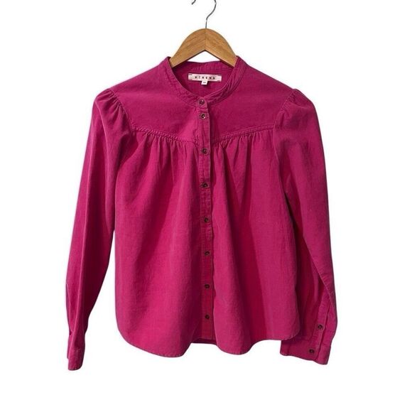 Xirena Corduroy Emilia Shirt XS Cotton Pink Velvet Button Front Pink Relaxed Fit - Picture 1 of 12
